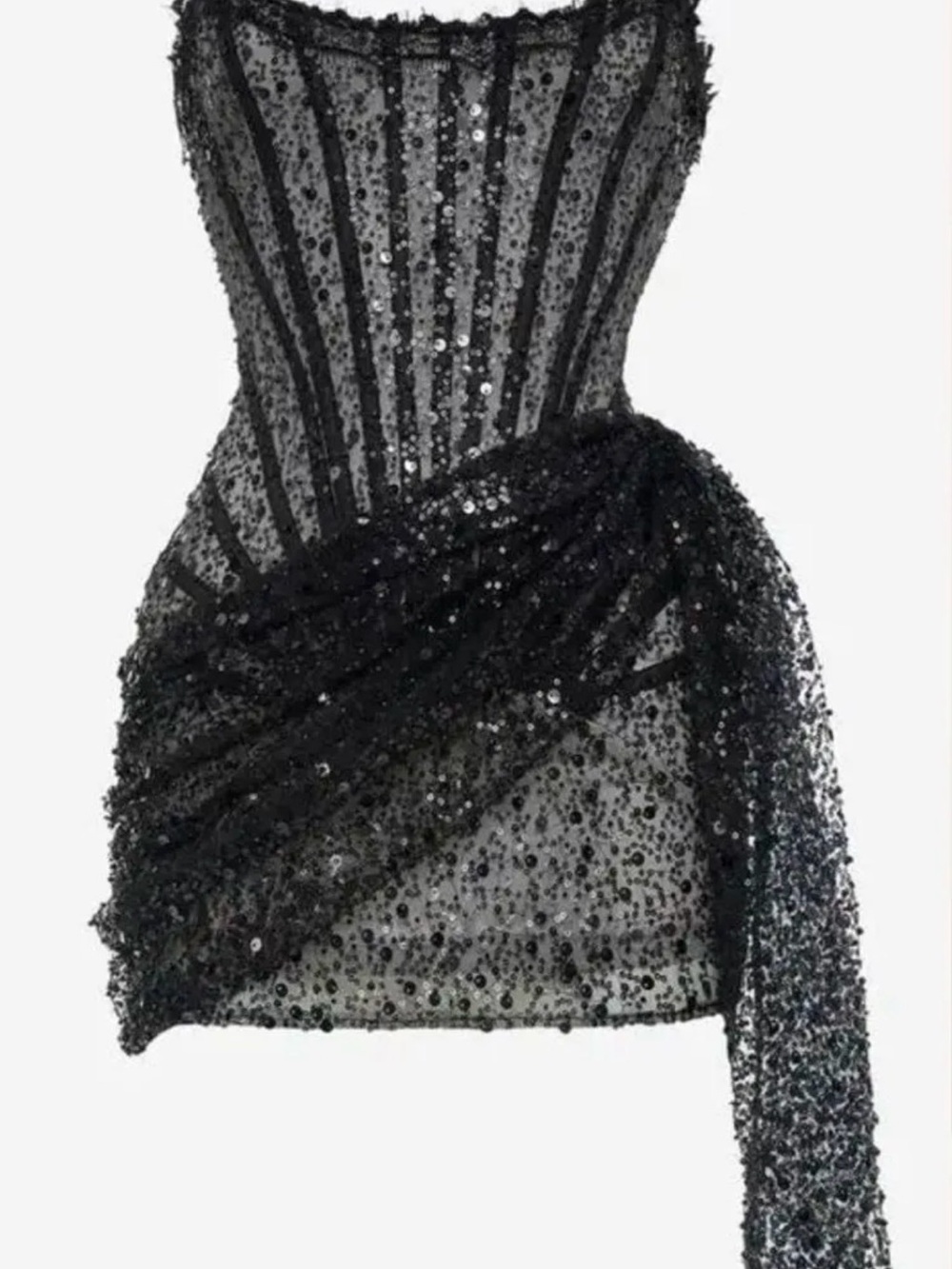 House of CB Black Sequined Draped Mini Skirt